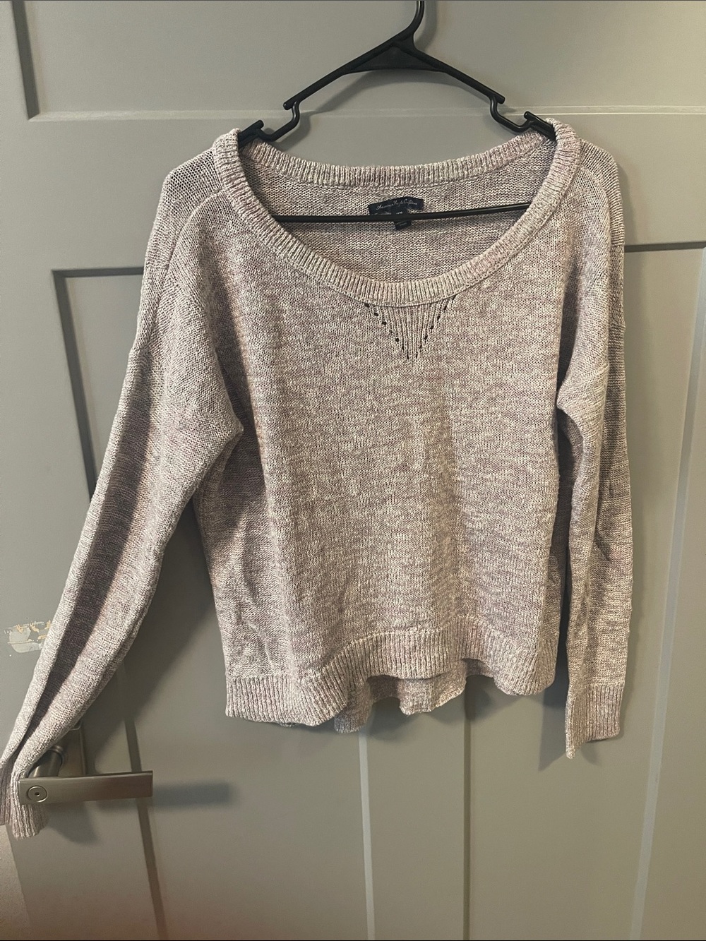 American Eagle Outfitters Pink Grey Sparkle Scoop-Neck Sweater